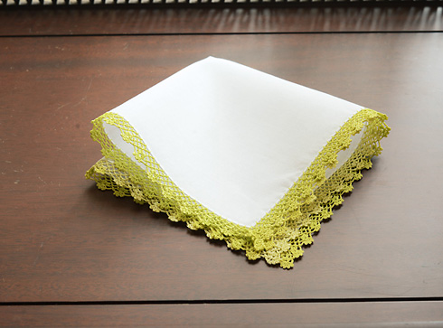 Cotton handkerchief. Wild Lime colored lace trimmed. - Click Image to Close